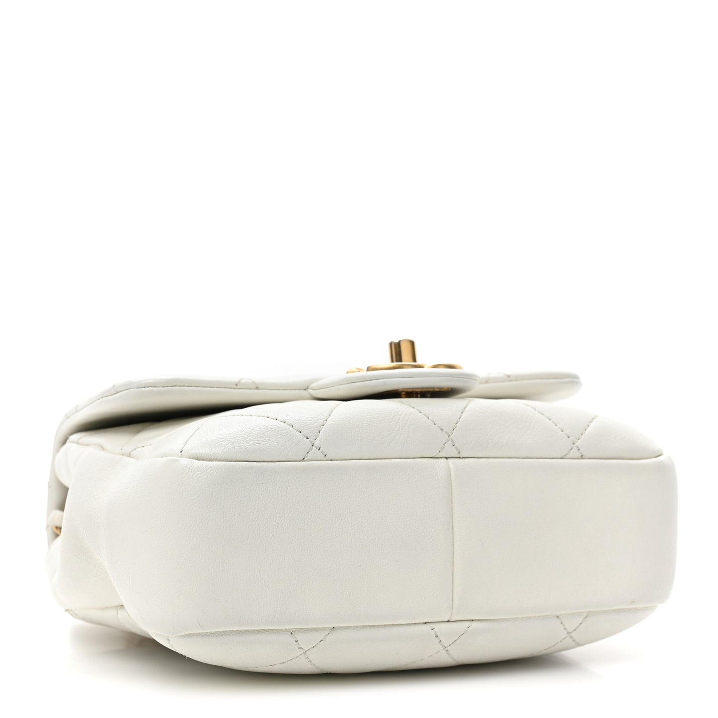 Lambskin Quilted Small Circular Handle Bag White