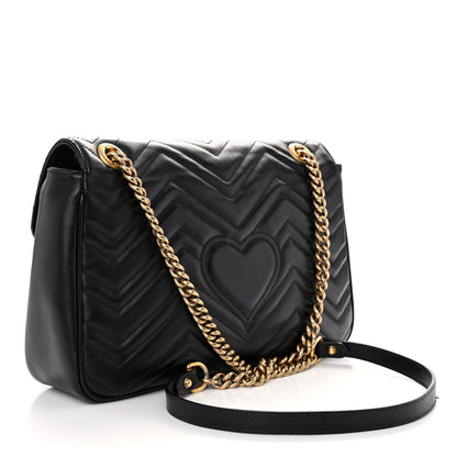 Gucci Calfskin Matelasse Medium GG Marmont Shoulder Bag Black 2 of 11