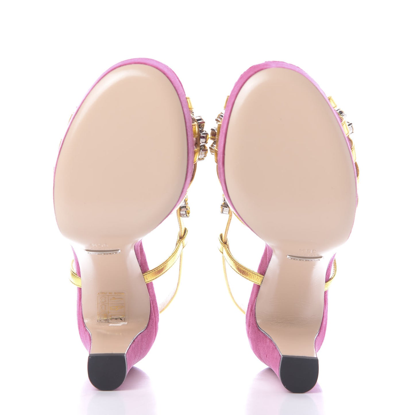 Velvet Nappa Crystal Zephyra Slingback Platform High Heel Sandals 35.5 Pink Gold