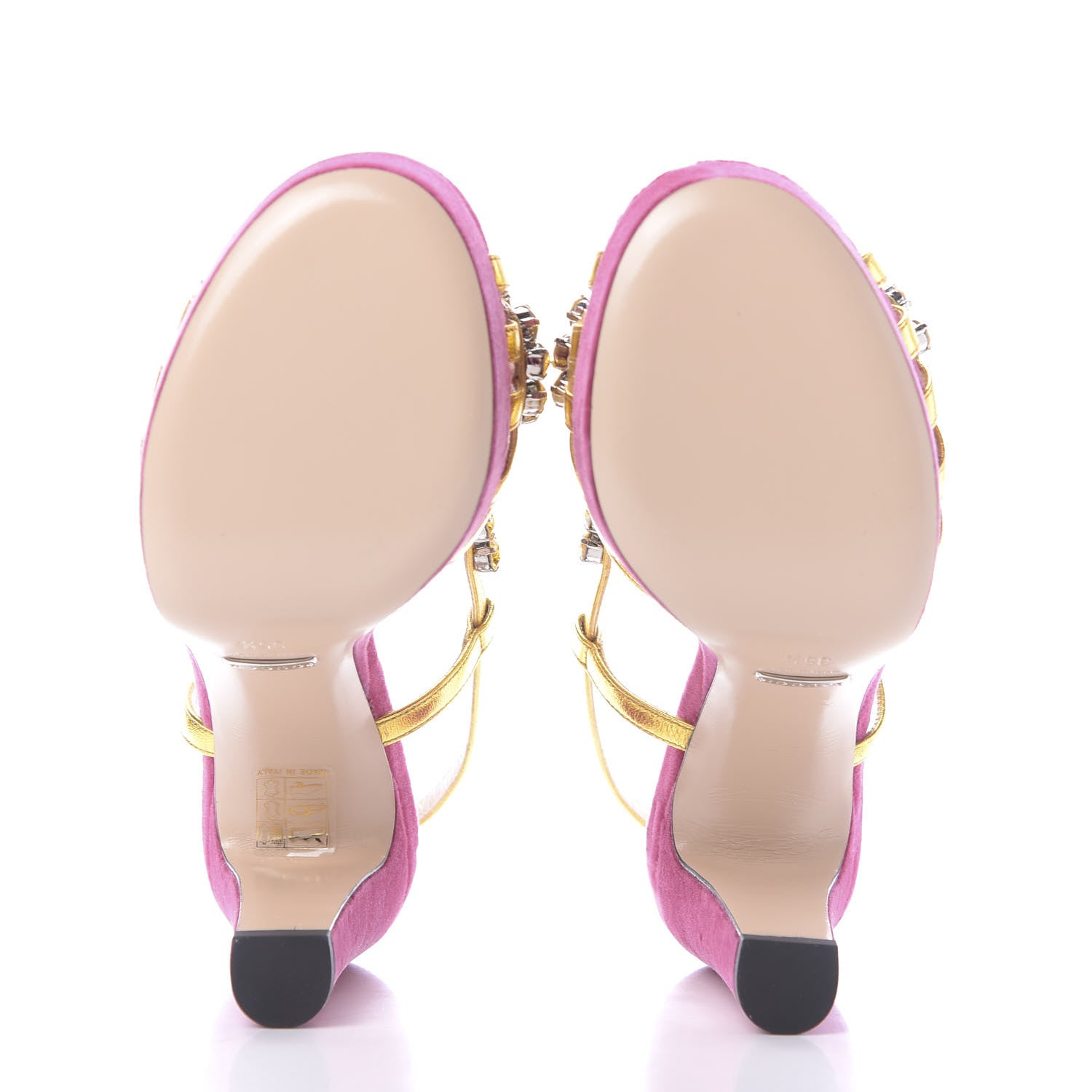 Gucci Velvet Nappa Crystal Zephyra Slingback Platform High Heel Sandals 35.5 Pink Gold 7 of 11