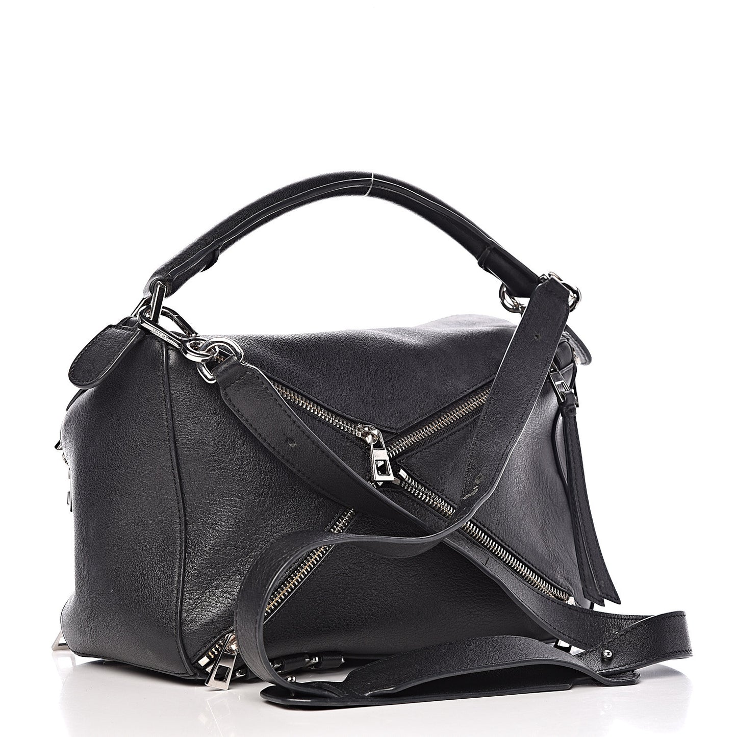 Calfskin Zipper Puzzle Bag Black