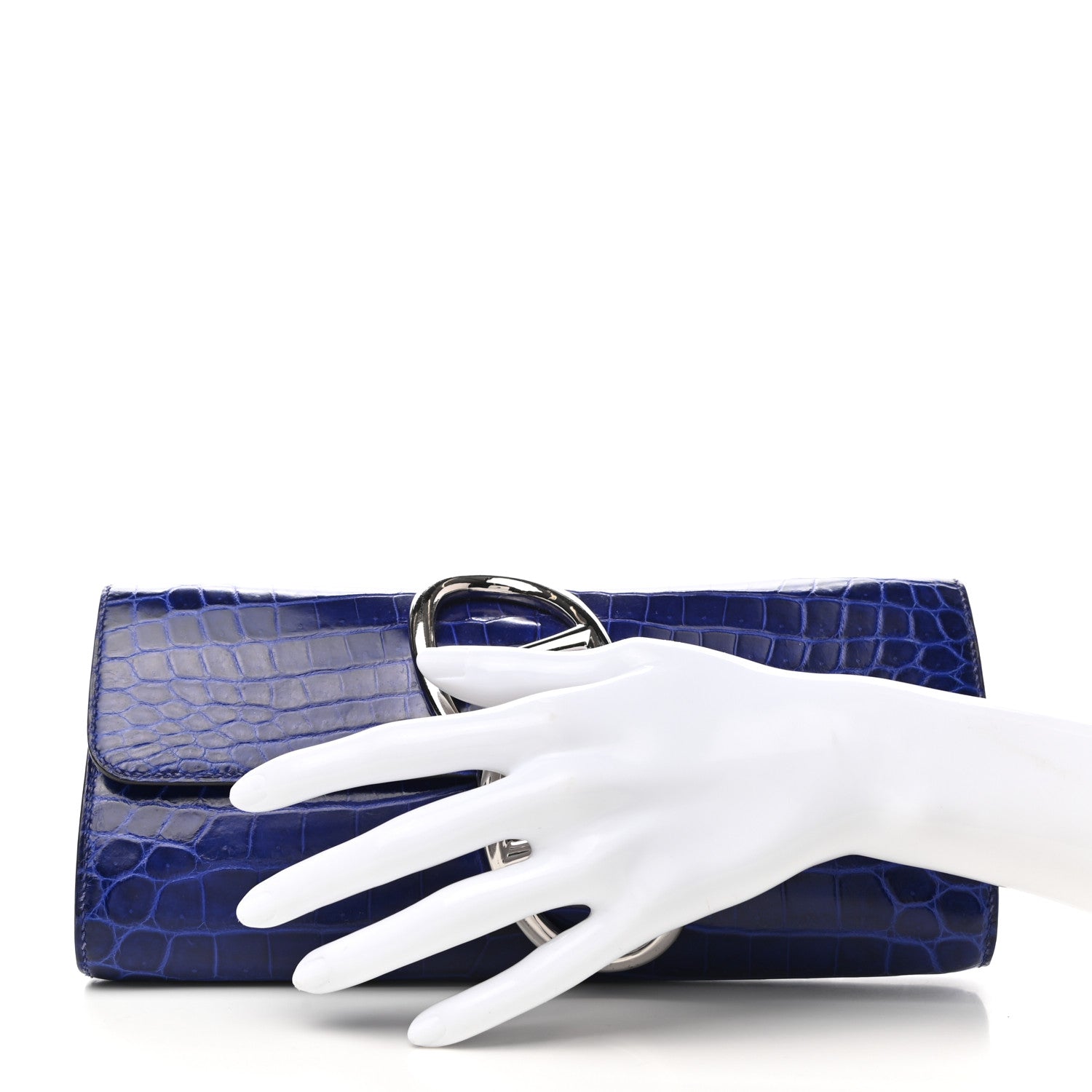 Hermes Shiny Niloticus Crocodile Egee Clutch Bleu Electrique 2 of 6