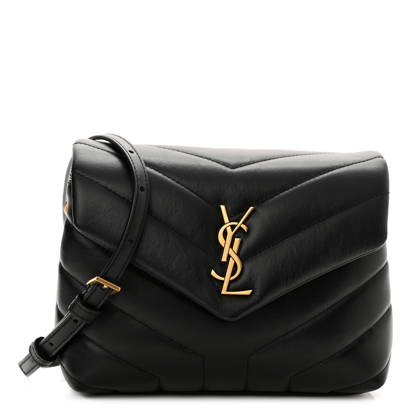 Calfskin Y Quilted Monogram Toy Loulou Crossbody Bag Black