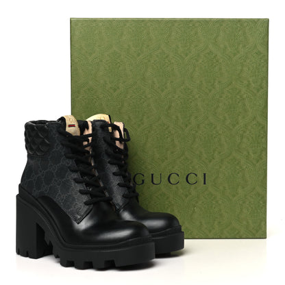Gucci Apollo Calfskin GG Supreme Nappa Samoa Quilted Lace Up Ankle Boots 35 Black 10 of 10
