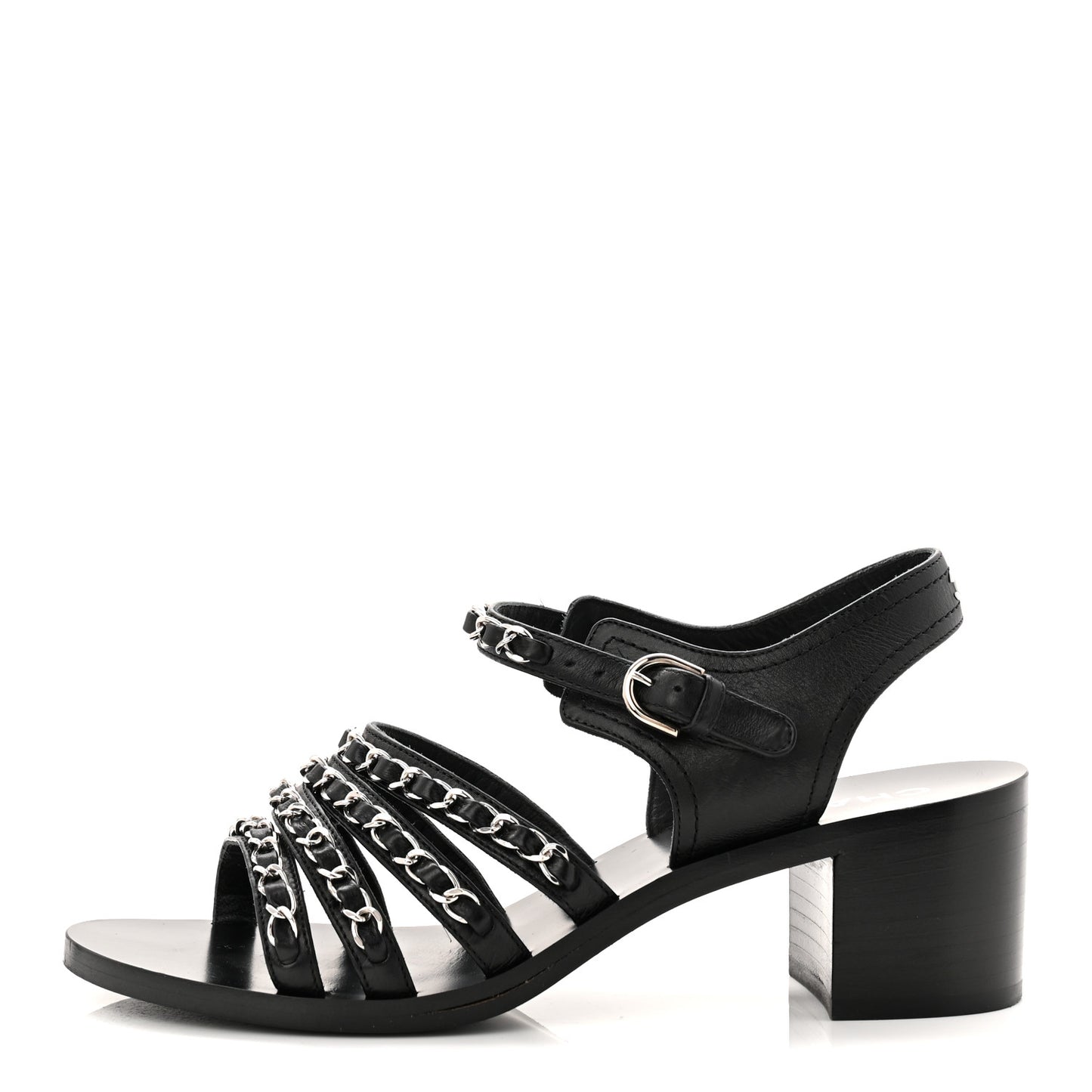 Calfskin Chain Sandals 37 Black