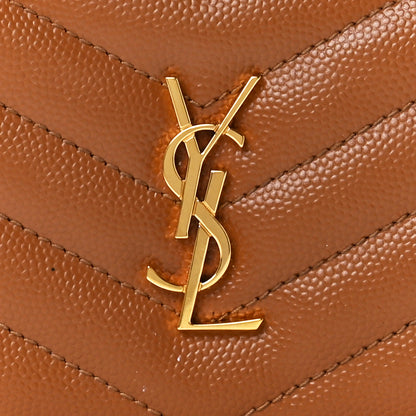 Saint Laurent Grain De Poudre Matelasse Chevron Monogram Flap Card Case Dark Natural 8 of 12