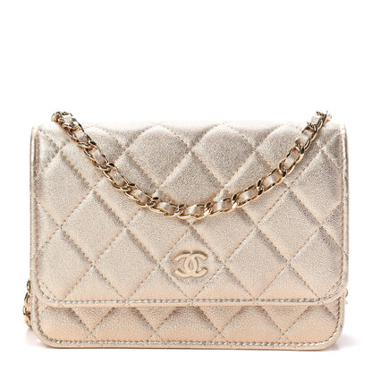 Chanel Metallic Lambskin Quilted Mini Wallet On Chain WOC Gold 1 of 10
