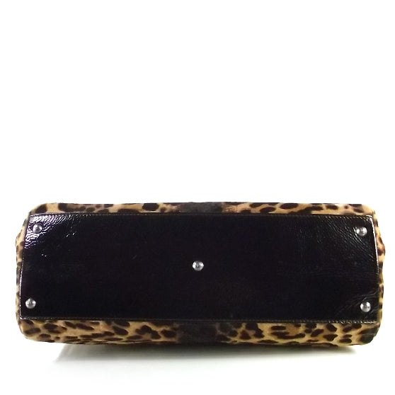 Calf Hair Leopard Print Zucca Large Peekaboo Iconic Satchel Tobacco