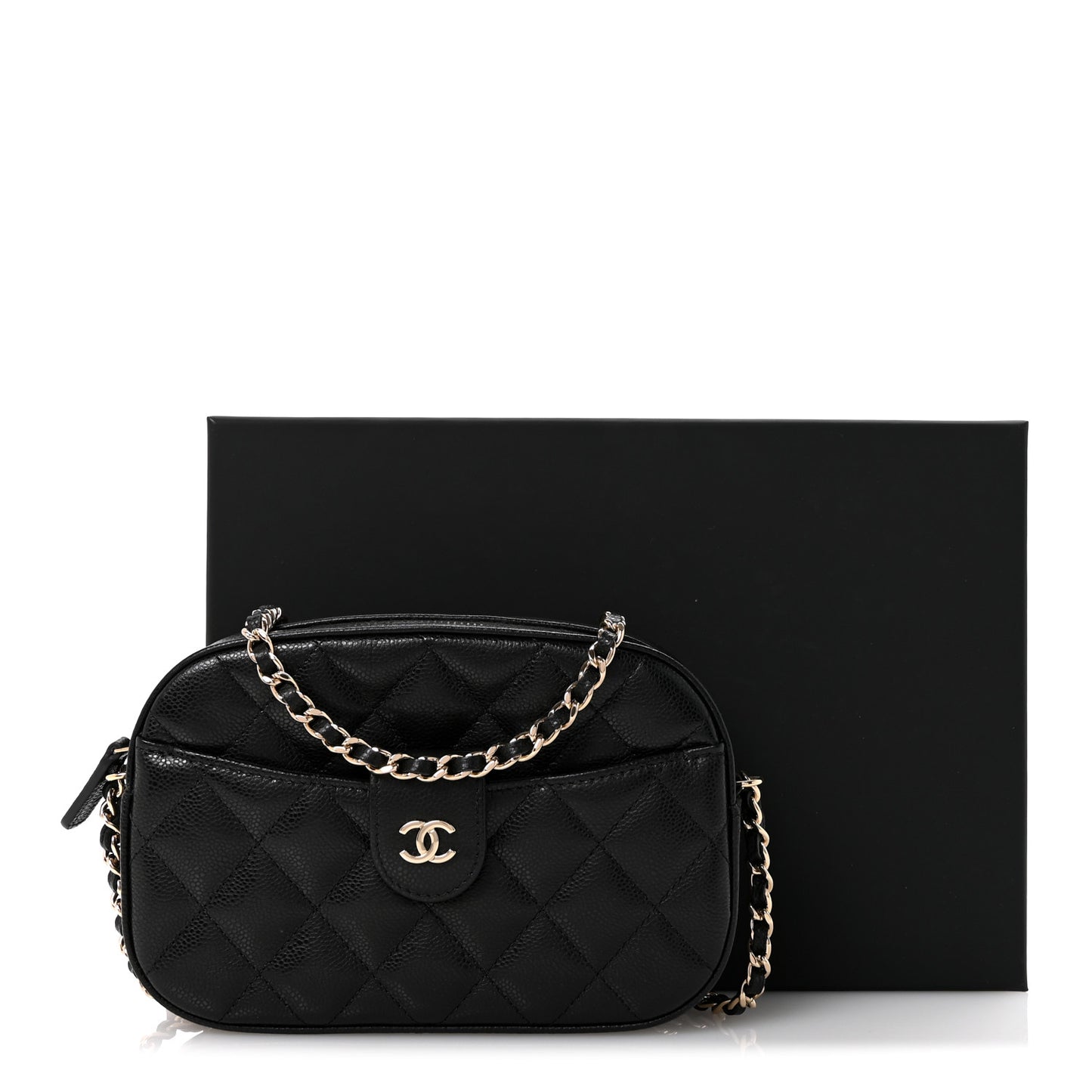 Caviar Quilted Chain Camera Bag Black