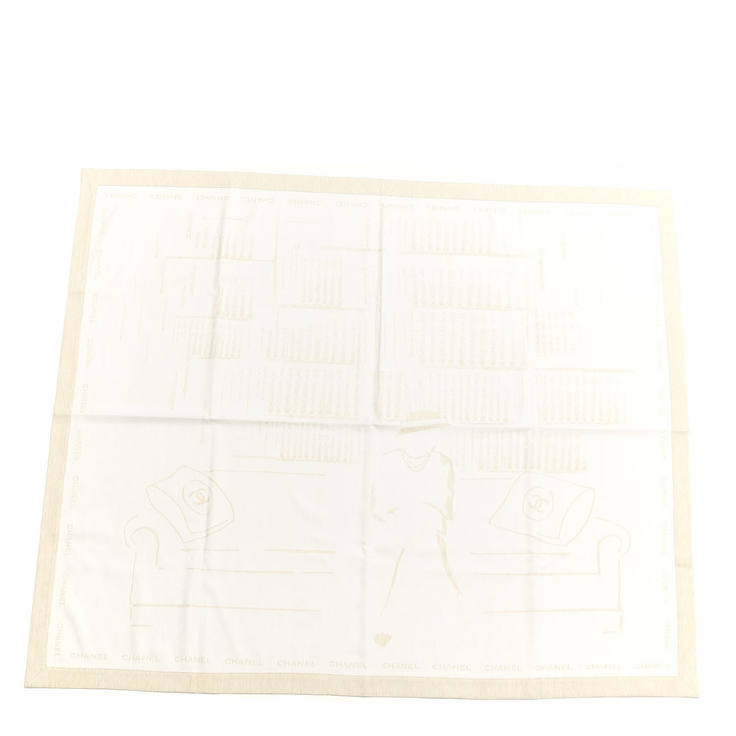 Chanel Wool Silk Coco Scarf Beige 1 of 3