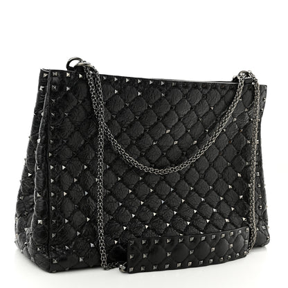 Valentino Garavani Craquele Nappa Rockstud Spike Shoulder Tote Black 3 of 10