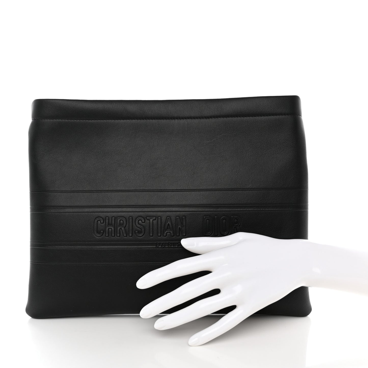 Calfskin Embossed Logo Zip Clutch Black