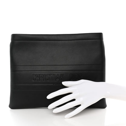 Christian Dior Calfskin Embossed Logo Zip Clutch Black 3 of 9