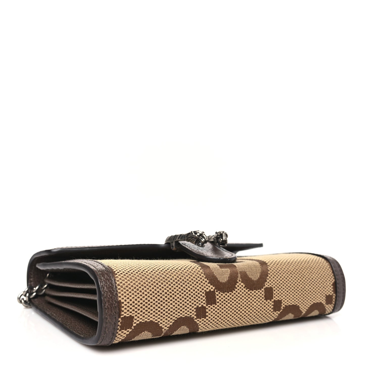Monogram Jumbo GG Textured Dollar Calfskin Mini Dionysus Chain Wallet Camel Ebony New Acero