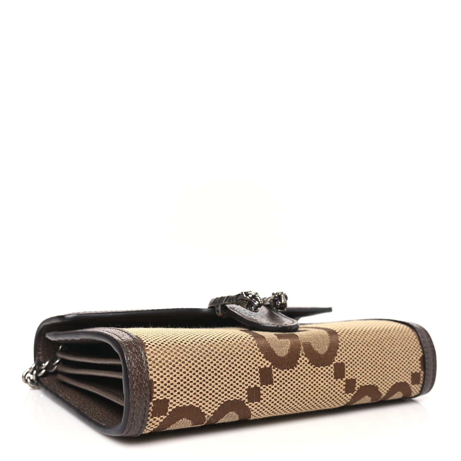 Gucci Monogram Jumbo GG Textured Dollar Calfskin Mini Dionysus Chain Wallet Camel Ebony New Acero 4 of 11