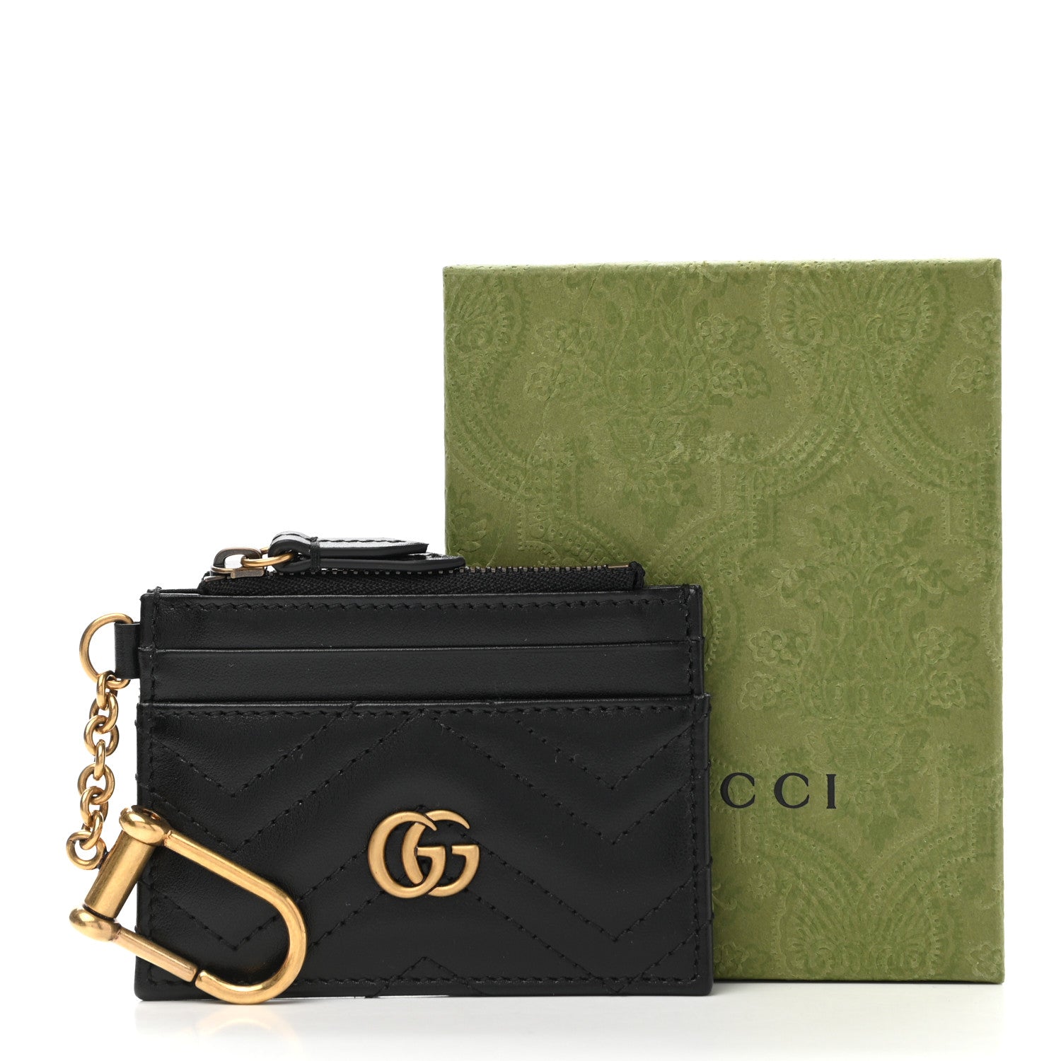 Gucci Calfskin Matelasse Chevron GG Marmont Key Case Card Holder Black 7 of 7