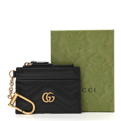 Gucci Calfskin Matelasse Chevron GG Marmont Key Case Card Holder Black 7 of 7