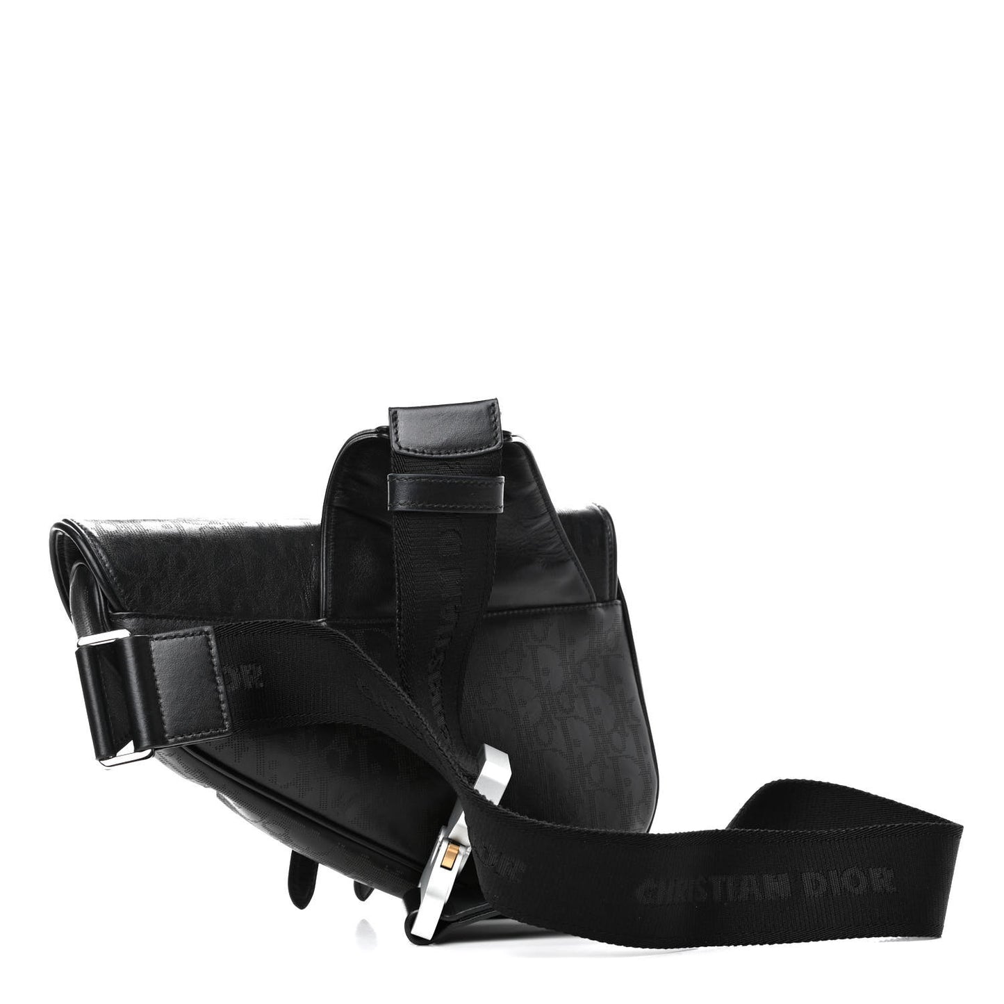 Calfskin Perforated Oblique Galaxy Mens Saddle Bag Black