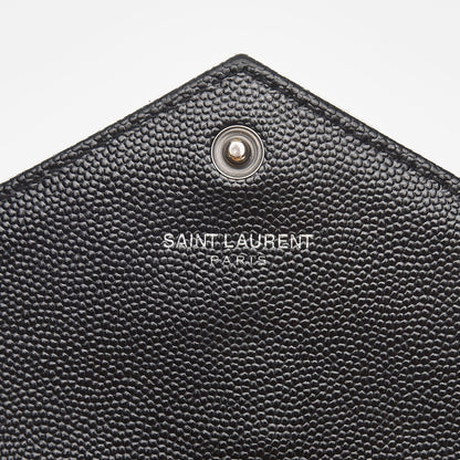 Saint Laurent Grain De Poudre Matelasse Chevron Monogram Envelope Chain Wallet Black 6 of 7
