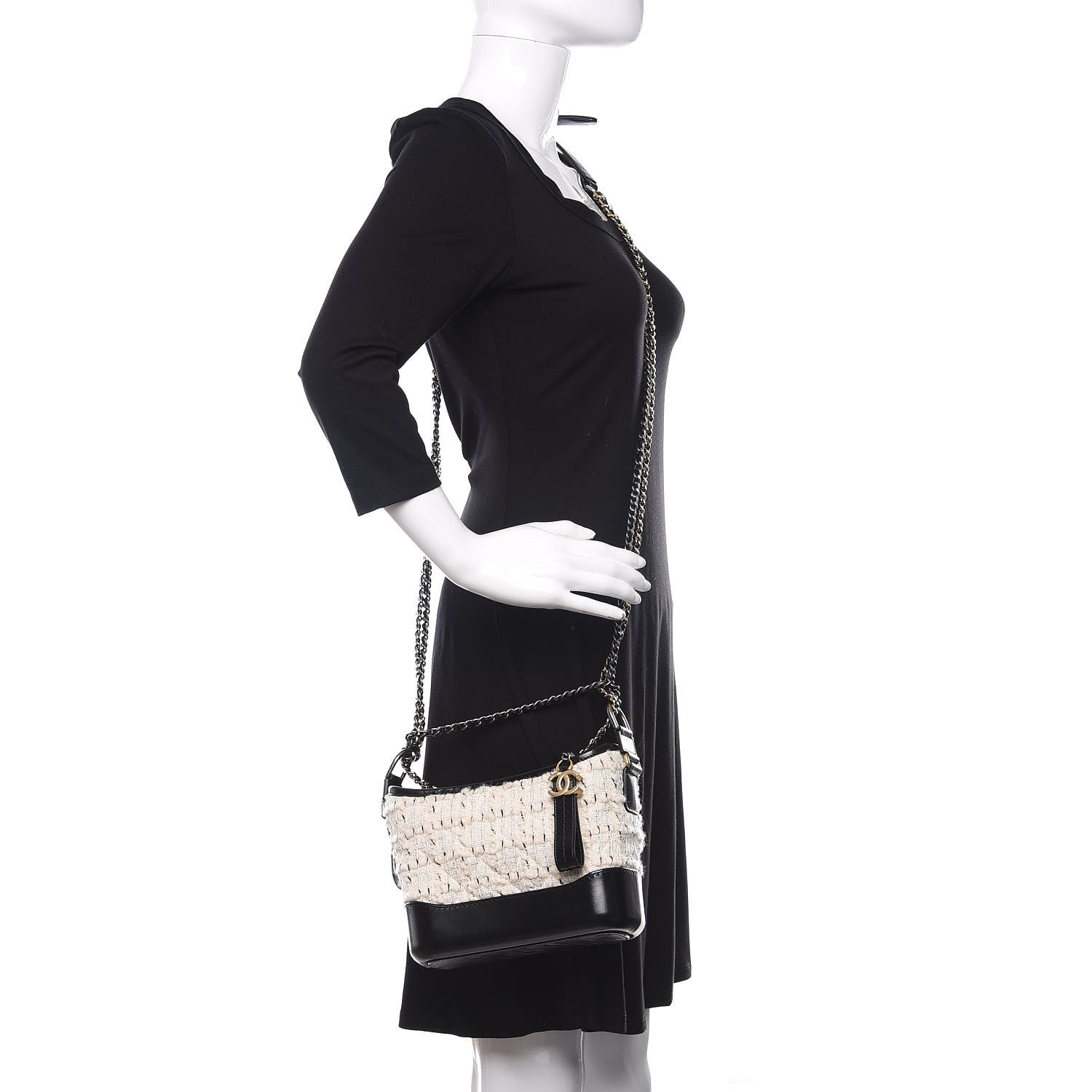 Chanel Tweed Calfskin Quilted Small Gabrielle Hobo Ivory Black 2 of 9