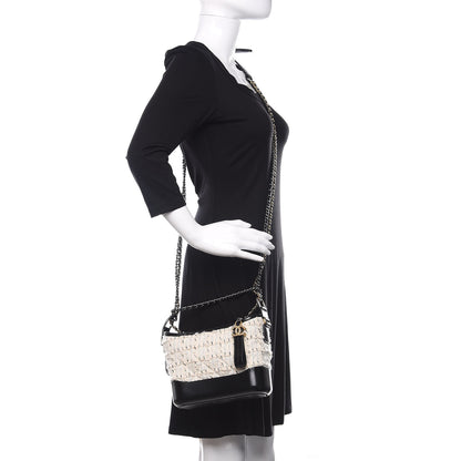 Chanel Tweed Calfskin Quilted Small Gabrielle Hobo Ivory Black 2 of 9
