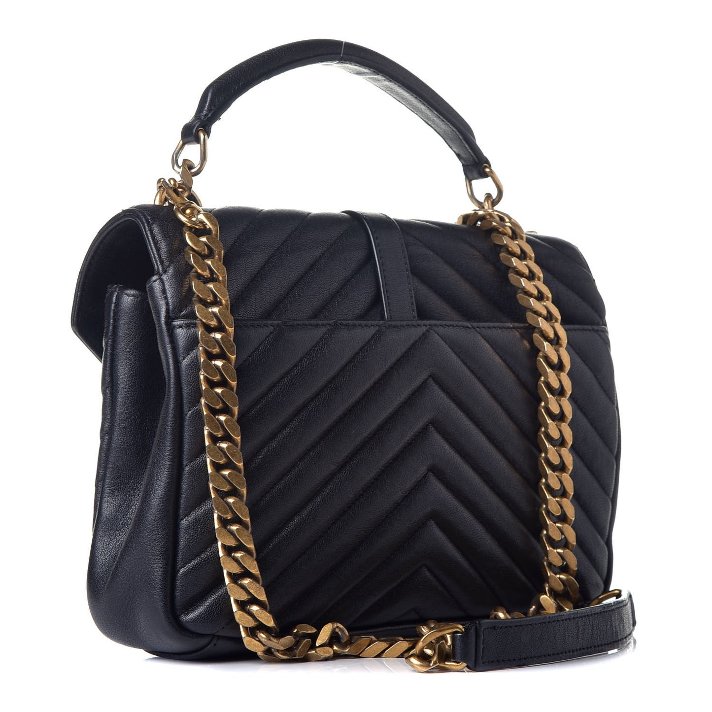 Sheepskin Matelasse Chevron Monogram Medium College Bag Black