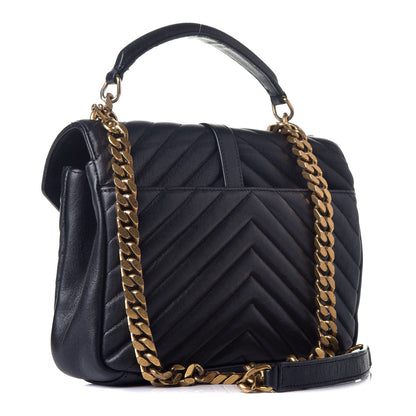 Saint Laurent Sheepskin Matelasse Chevron Monogram Medium College Bag Black 4 of 9