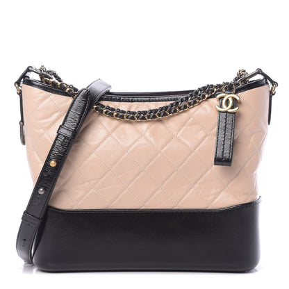 Chanel Aged Calfskin Quilted Medium Gabrielle Hobo Beige Black 1 of 13