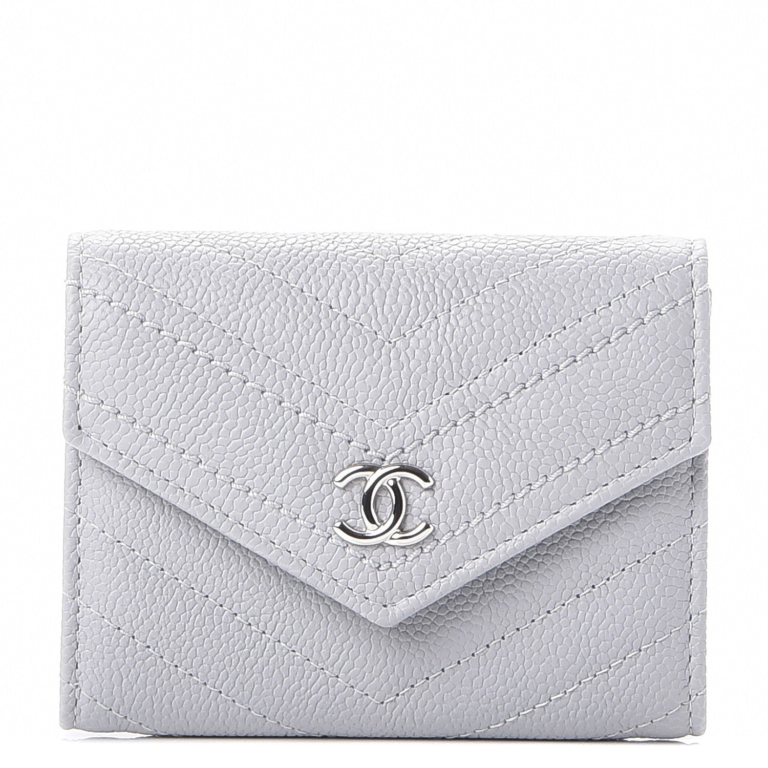 Chanel Caviar Chevron Quilted Card Holder Flap Wallet Grey 1 of 8