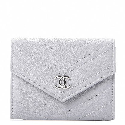 Chanel Caviar Chevron Quilted Card Holder Flap Wallet Grey 1 of 8