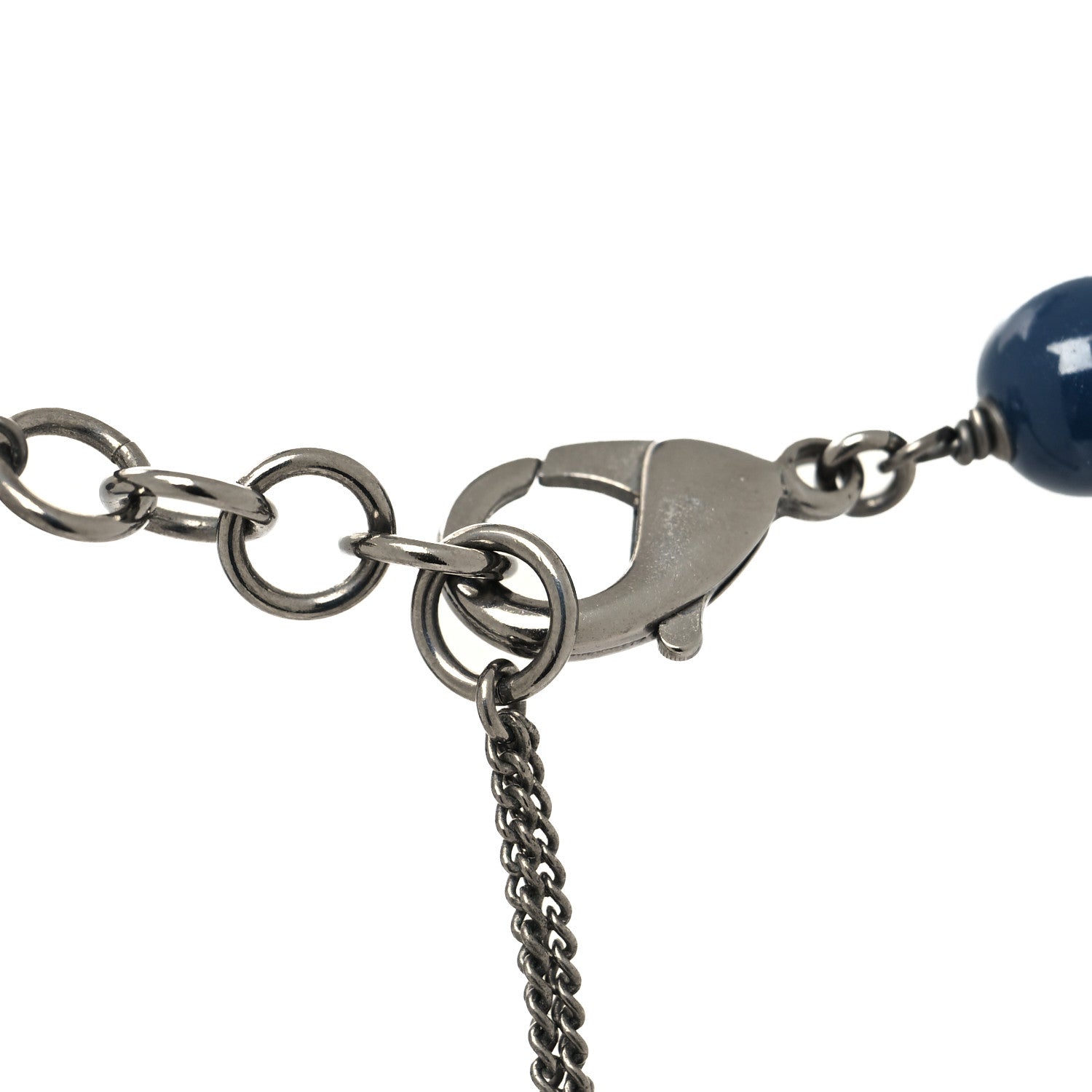 Chanel Pearl Crystal Enamel Beaded CC Necklace Blue Silver 4 of 5