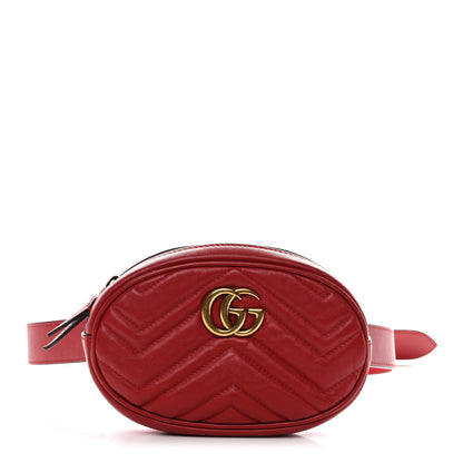 Gucci Calfskin Matelasse GG Marmont Belt Bag 85 34 Hibiscus Red 1 of 25