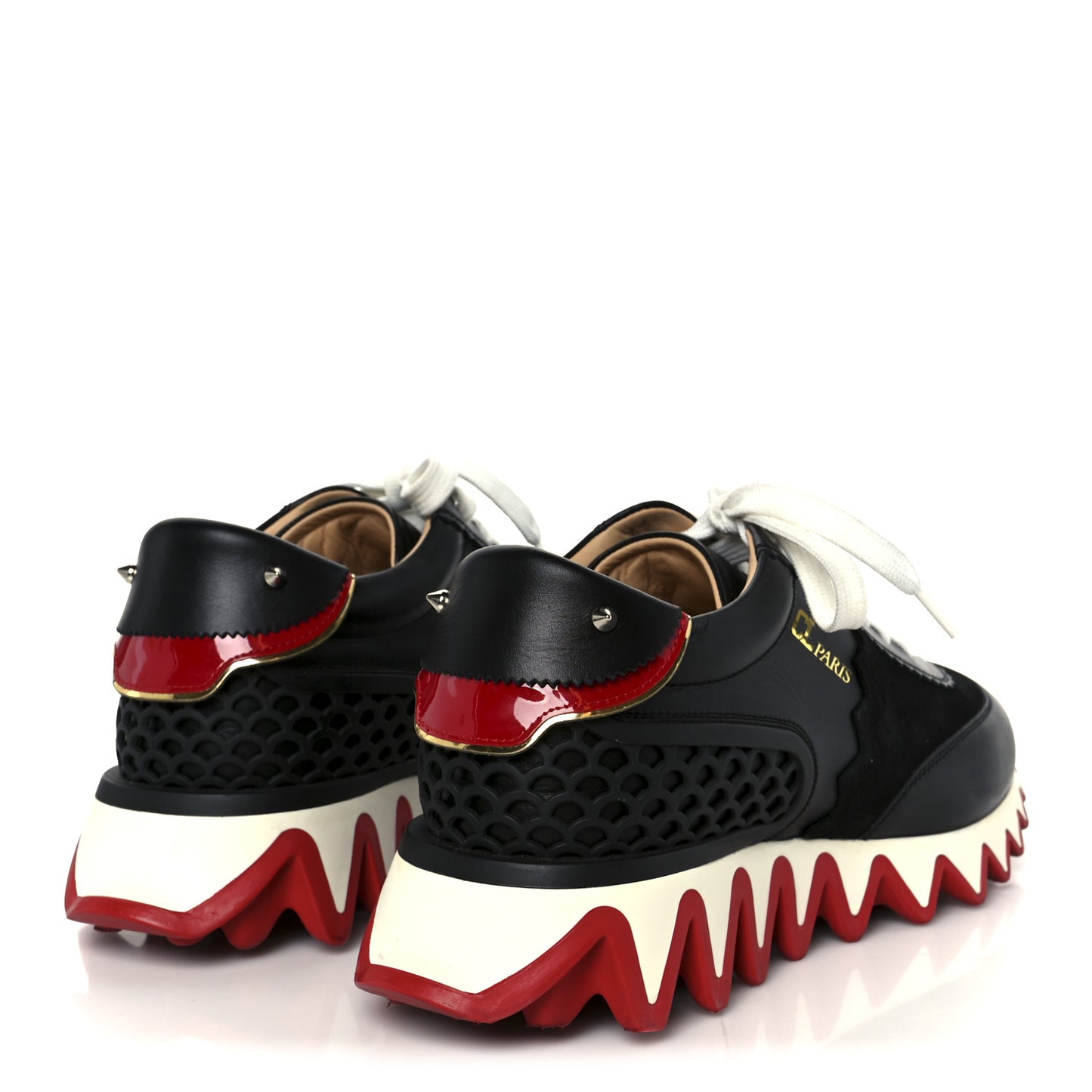 Calfskin Suede Patent Womens Loubishark Sneakers 39 Black Loubi