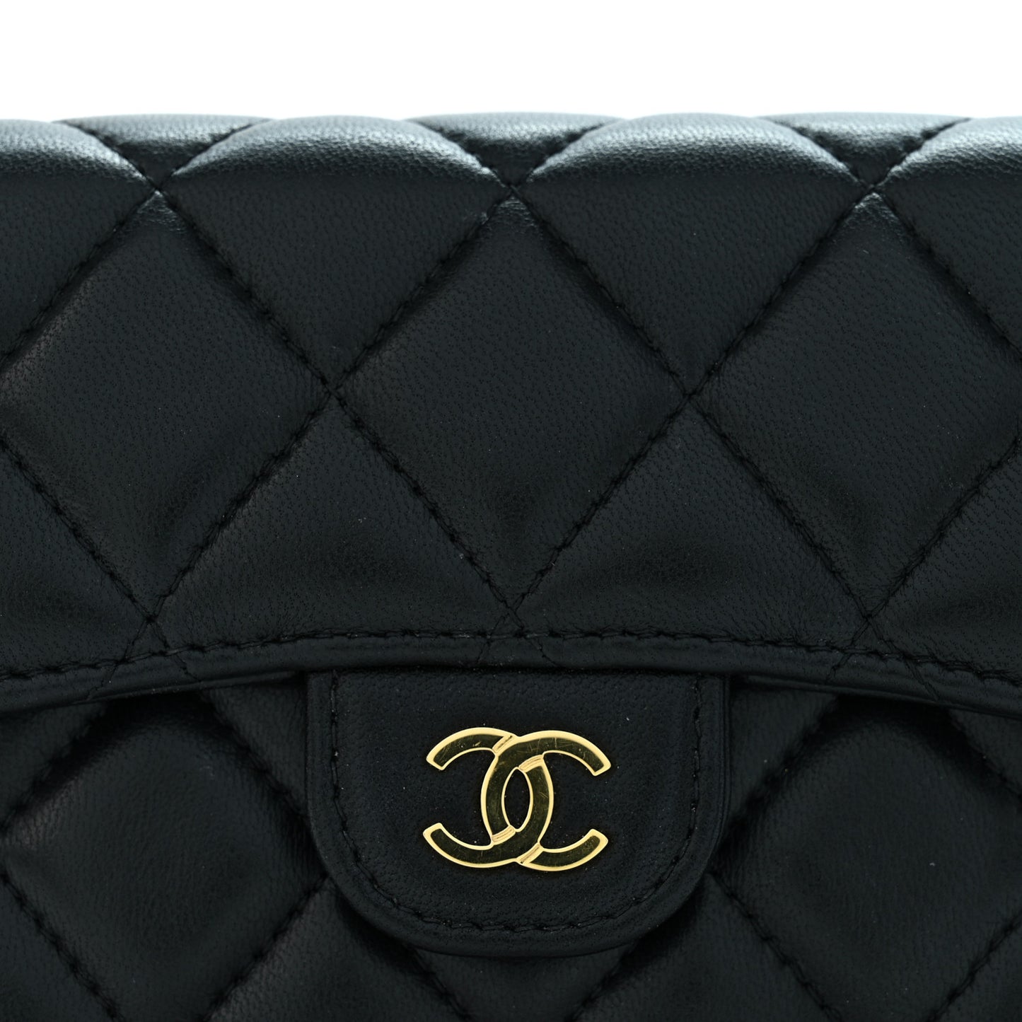 Lambskin Quilted Compact Flap Wallet Black