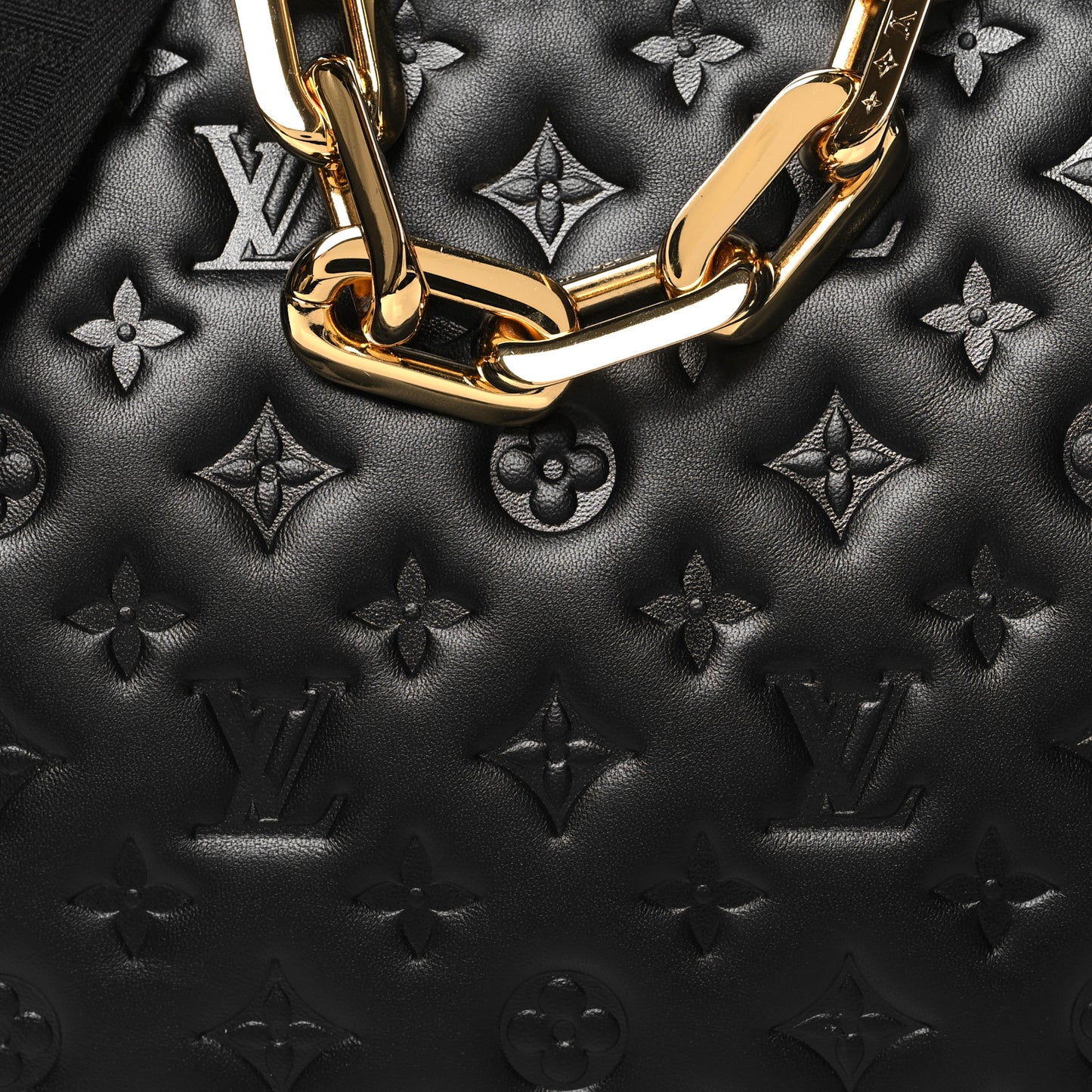 LOUIS VUITTON Lambskin Embossed Monogram Coussin MM Black