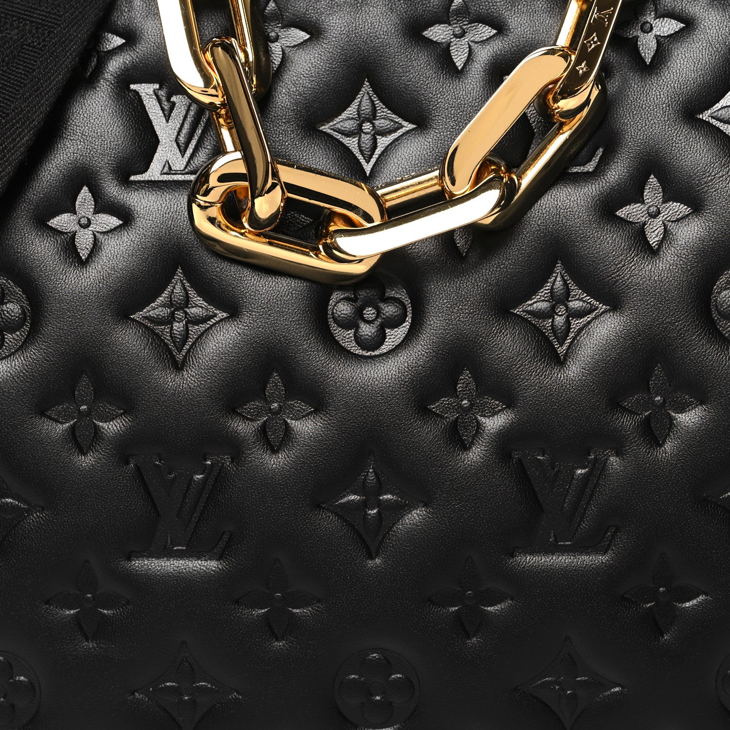 Louis Vuitton LOUIS VUITTON Lambskin Embossed Monogram Coussin MM Black 9 of 11