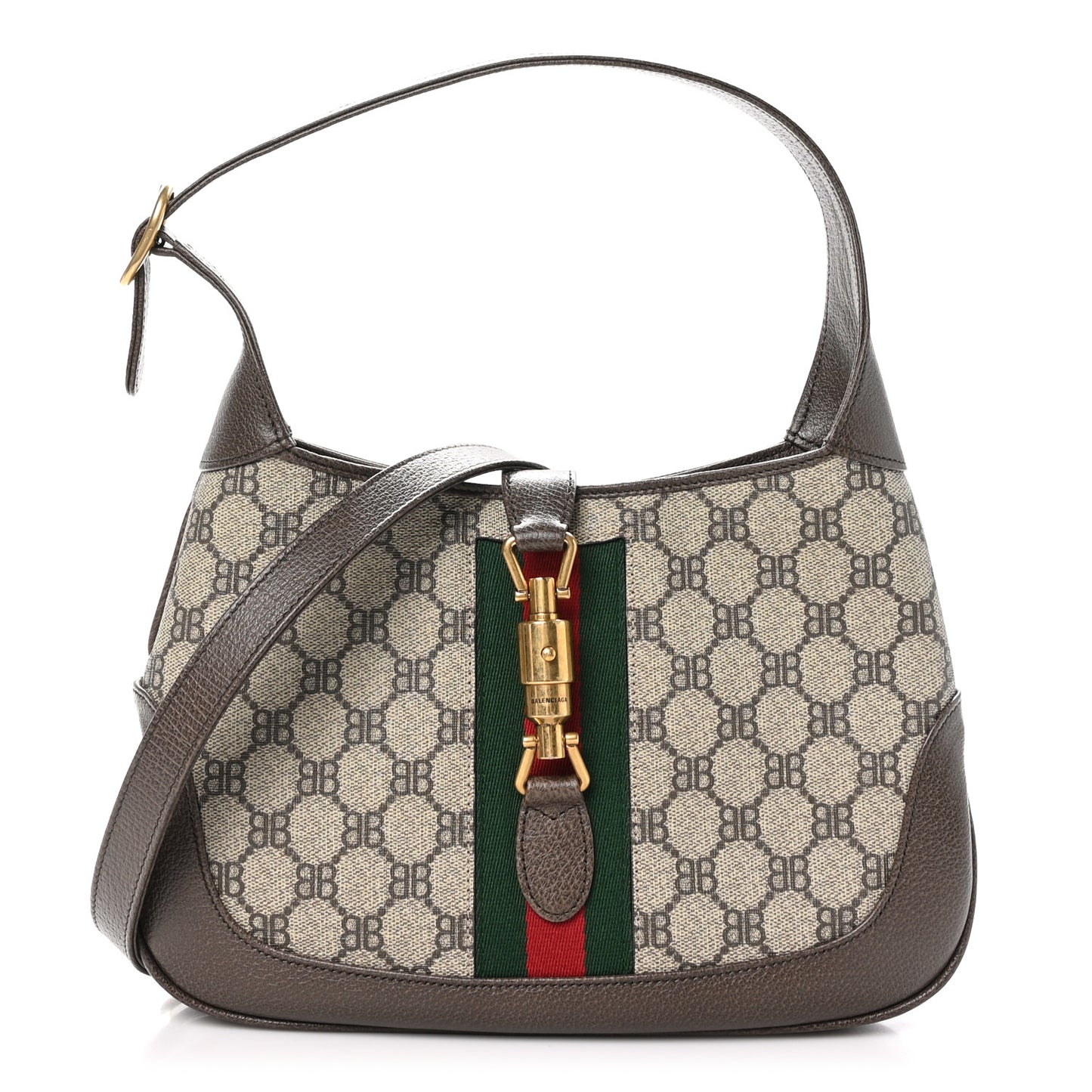 X BALENCIAGA BB Supreme Monogram Calfskin Web Small Jackie 1961 Hobo Beige Ebony