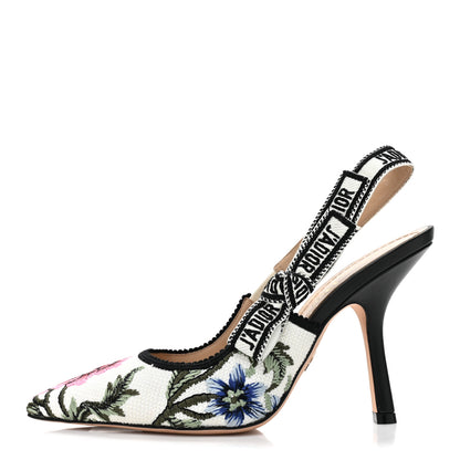 Christian Dior Ribbon Petites Fleurs Embroidered J'Adior Slingback 100mm Pumps 37 Off White 1 of 9