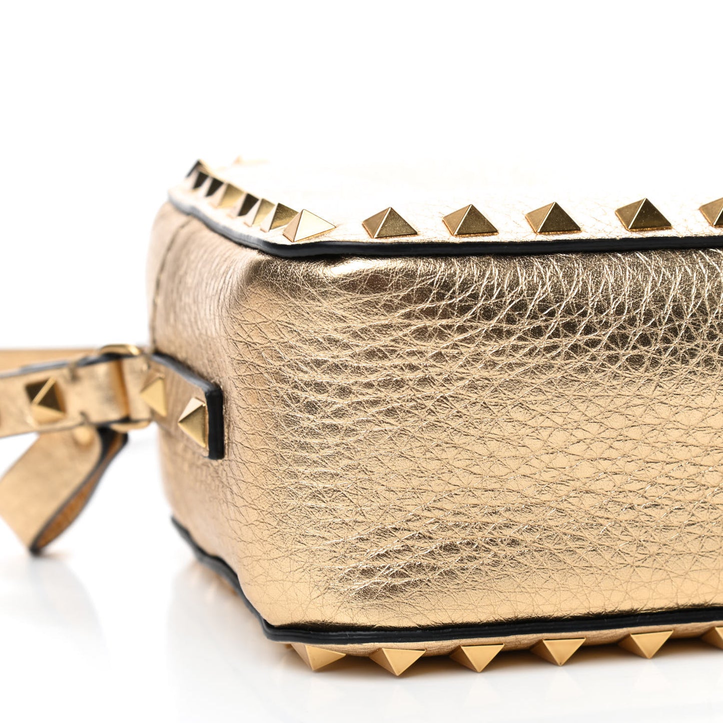 Metallic Pebbled Calfskin Rockstud Camera Crossbody Bag Gold