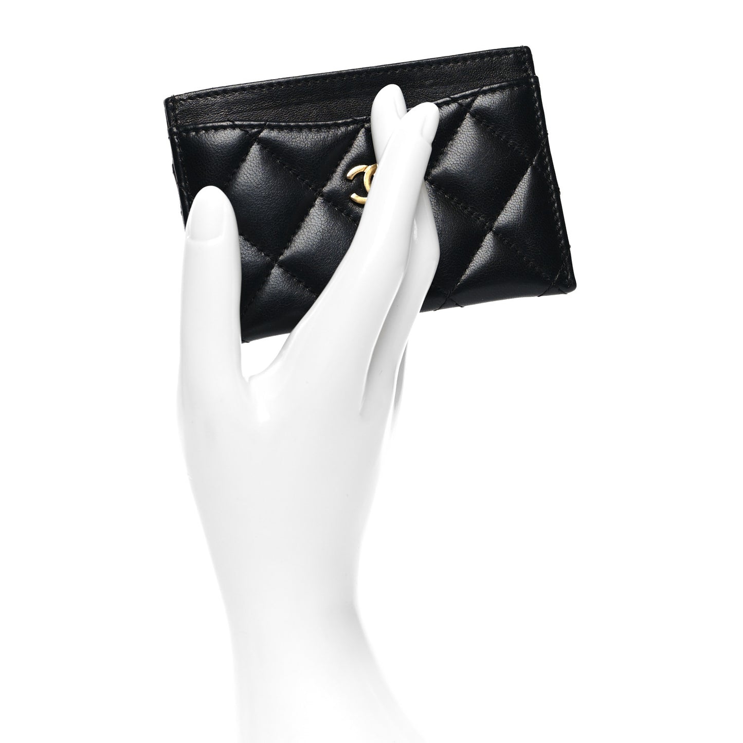 Lambskin Quilted Card Holder Black