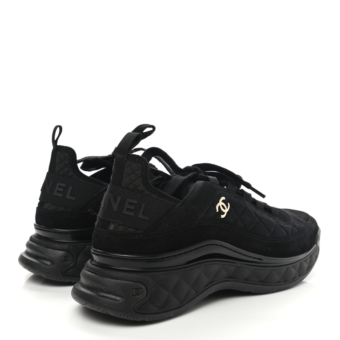 Suede Calfskin Mixed Fibers CC Sneakers 38.5 Black