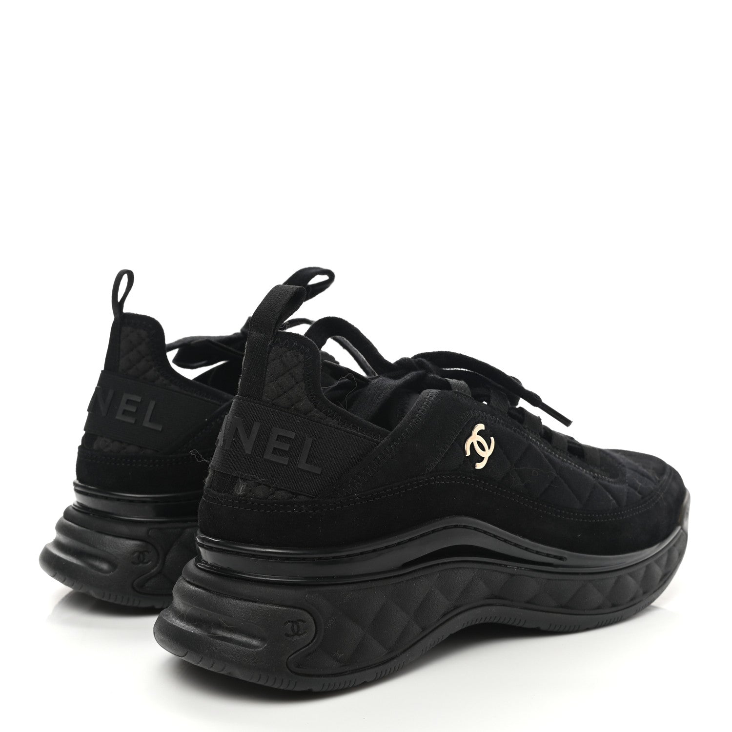 Chanel Suede Calfskin Mixed Fibers CC Sneakers 38.5 Black 4 of 9