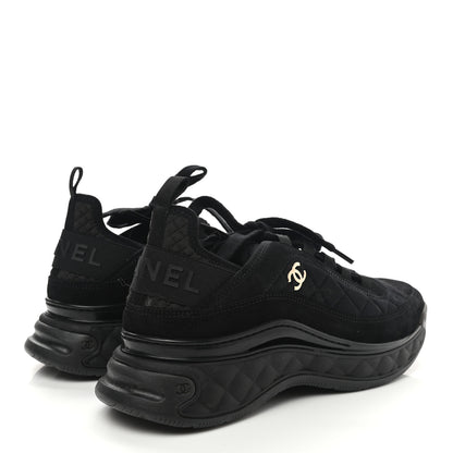 Chanel Suede Calfskin Mixed Fibers CC Sneakers 38.5 Black 4 of 9