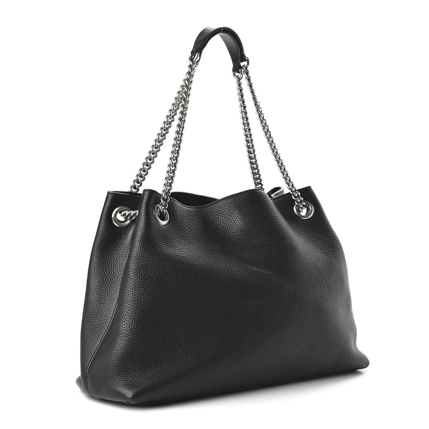 Pebbled Calfskin Studded Medium Soho Chain Shoulder Bag Black