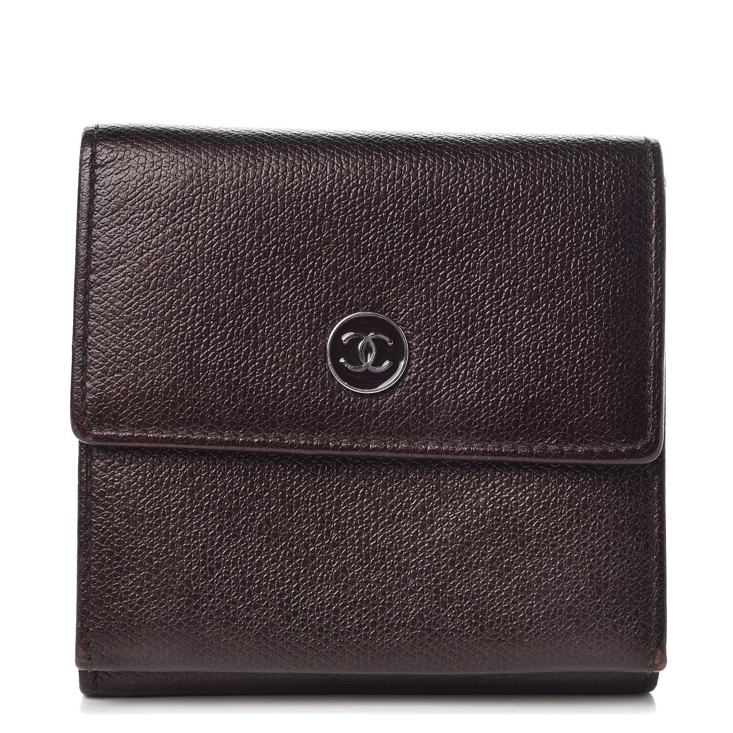 Chanel Grained Calfskin CC Button Compact Wallet Dark Brown 1 of 8