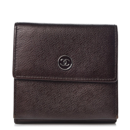 Chanel Grained Calfskin CC Button Compact Wallet Dark Brown 1 of 8