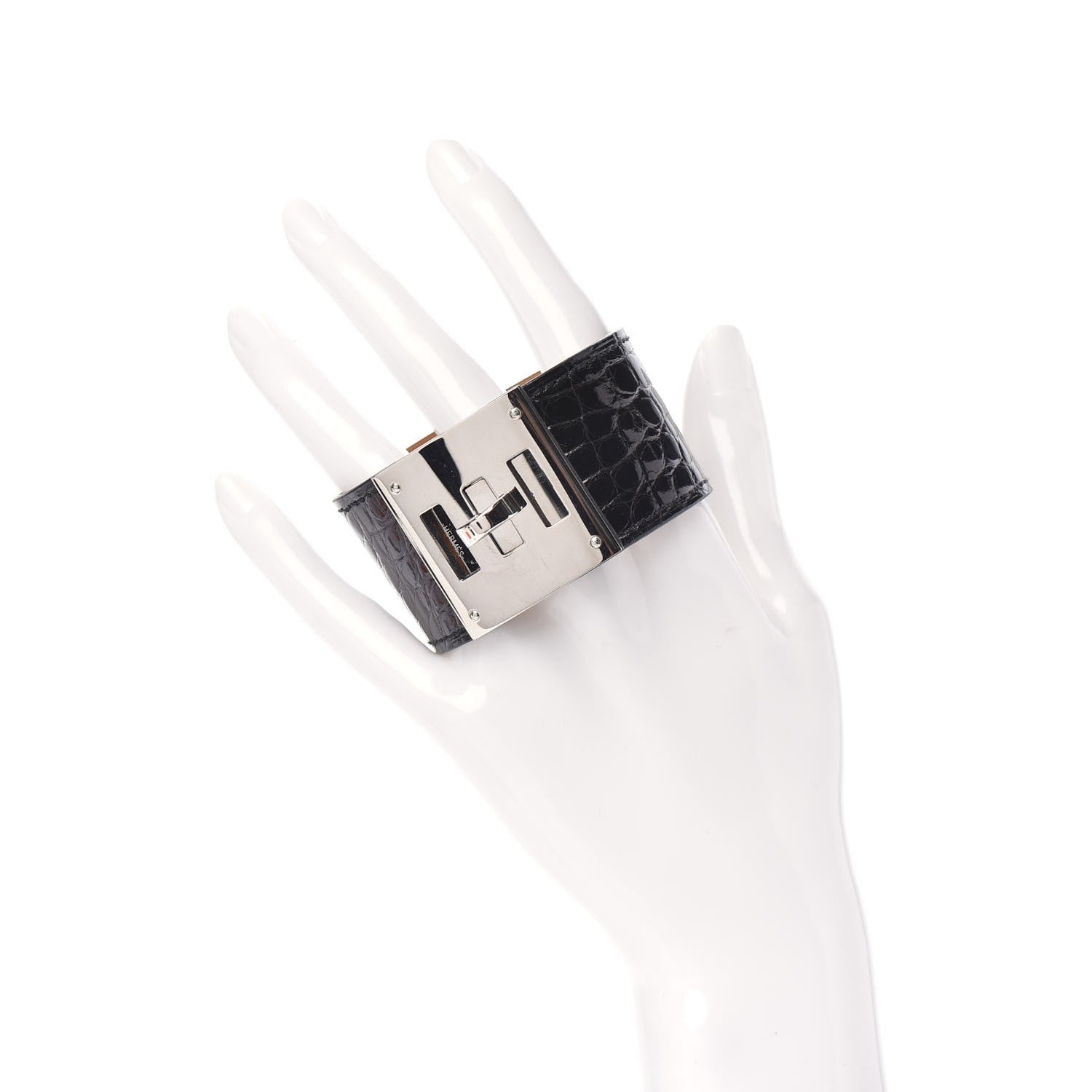 Hermes Shiny Alligator Kelly Dog Cuff Black 2 of 6