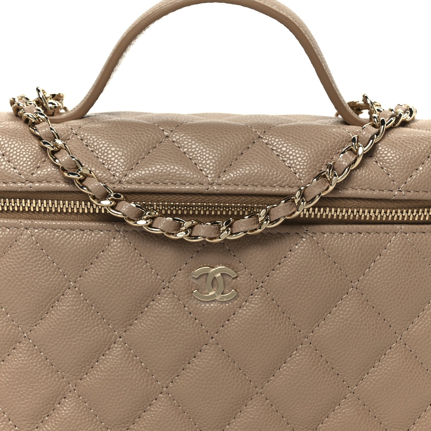 Chanel Caviar Quilted Top Handle Slim Vanity With Chain Dark Beige 8 of 11
