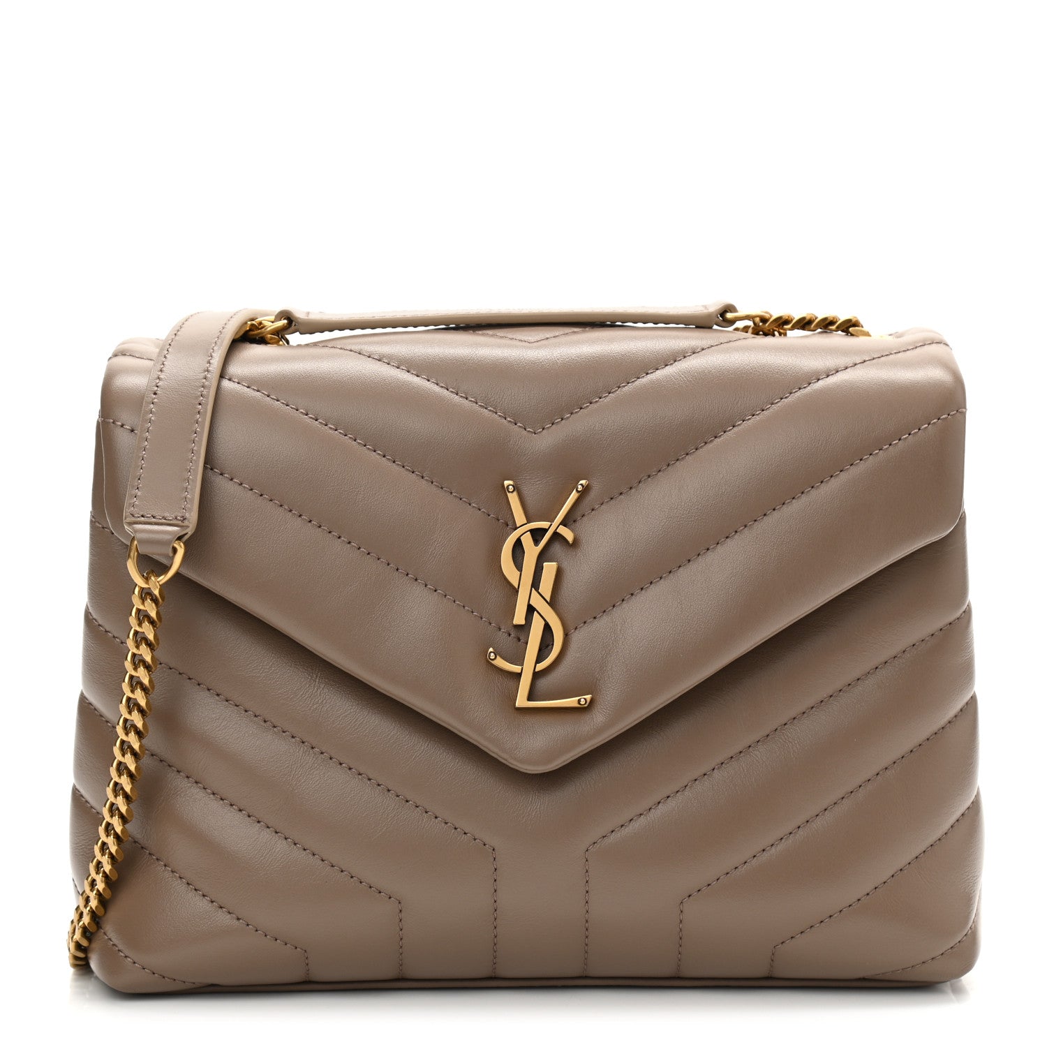 Saint Laurent Calfskin Y Quilted Monogram Small Loulou Chain Satchel Taupe 1 of 7