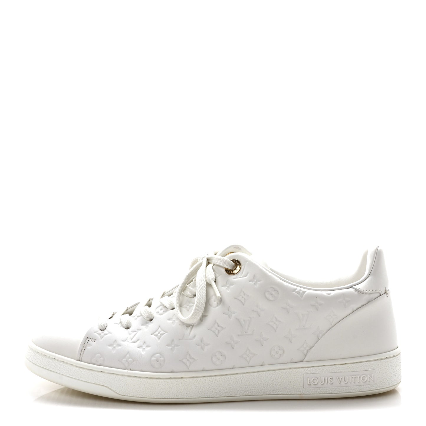 Calfskin Monogram Embossed Front Row Sneakers 40 White